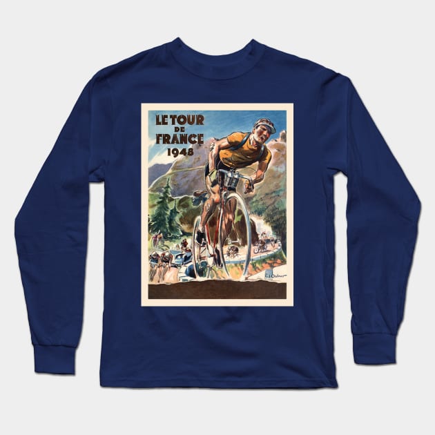 Tour De France Vintage 1948 Bicycle Racing Print Long Sleeve T-Shirt by posterbobs